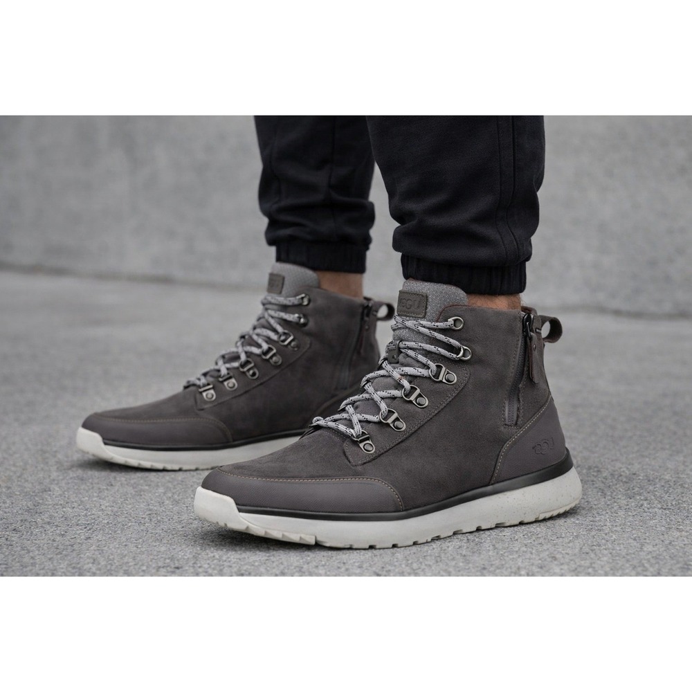 UGG Caulder Waterproof Gray Leather Lace Up Zip Up Ankle Boots Mens size 11